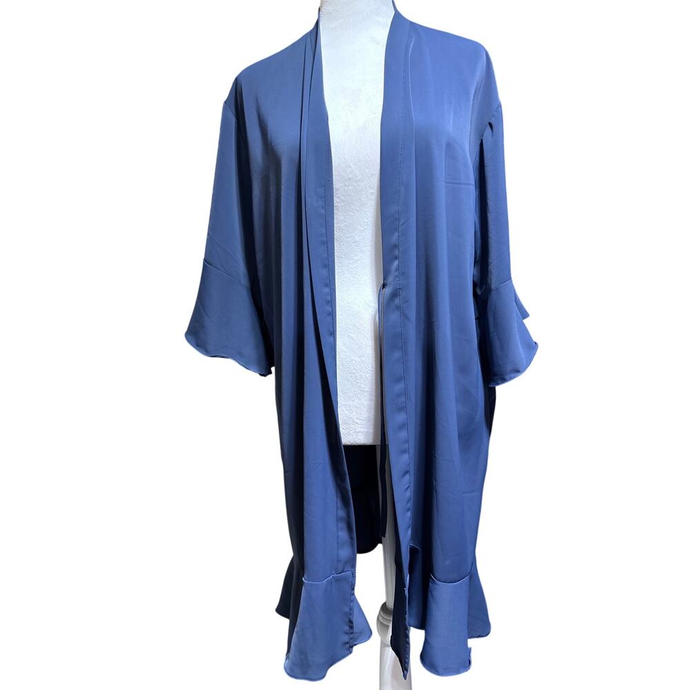 Womens One Size Navy Blue Ruffle Sleeve Lightweight Robe